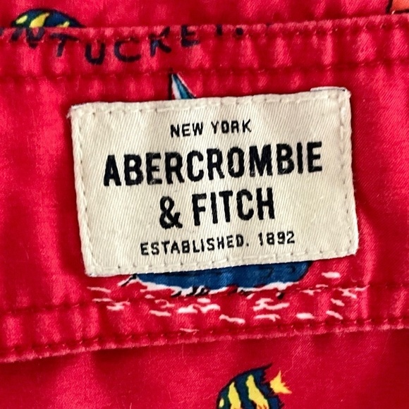 Abercrombie&Fitch Swim Trunks Shorts Red Novelty Sailing Nantucket print Sz S - Picture 7 of 15